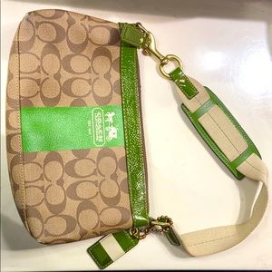 Coach Signature Green Heritage Stripe purse.